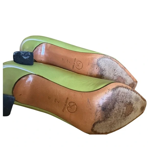 Vtg ST JOHN Lime Green Lavender Color Block Pumps 7.5 B Classic Rare 80s - Picture 8 of 8